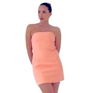Rumored NEW Peach Coquette Open Back Strapless Bodycon Cocktail Mini Dress Sz. L